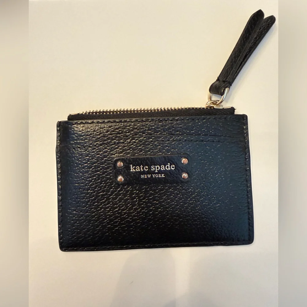 Kate Spade New York Black Leather Zip Card Holder Wallet